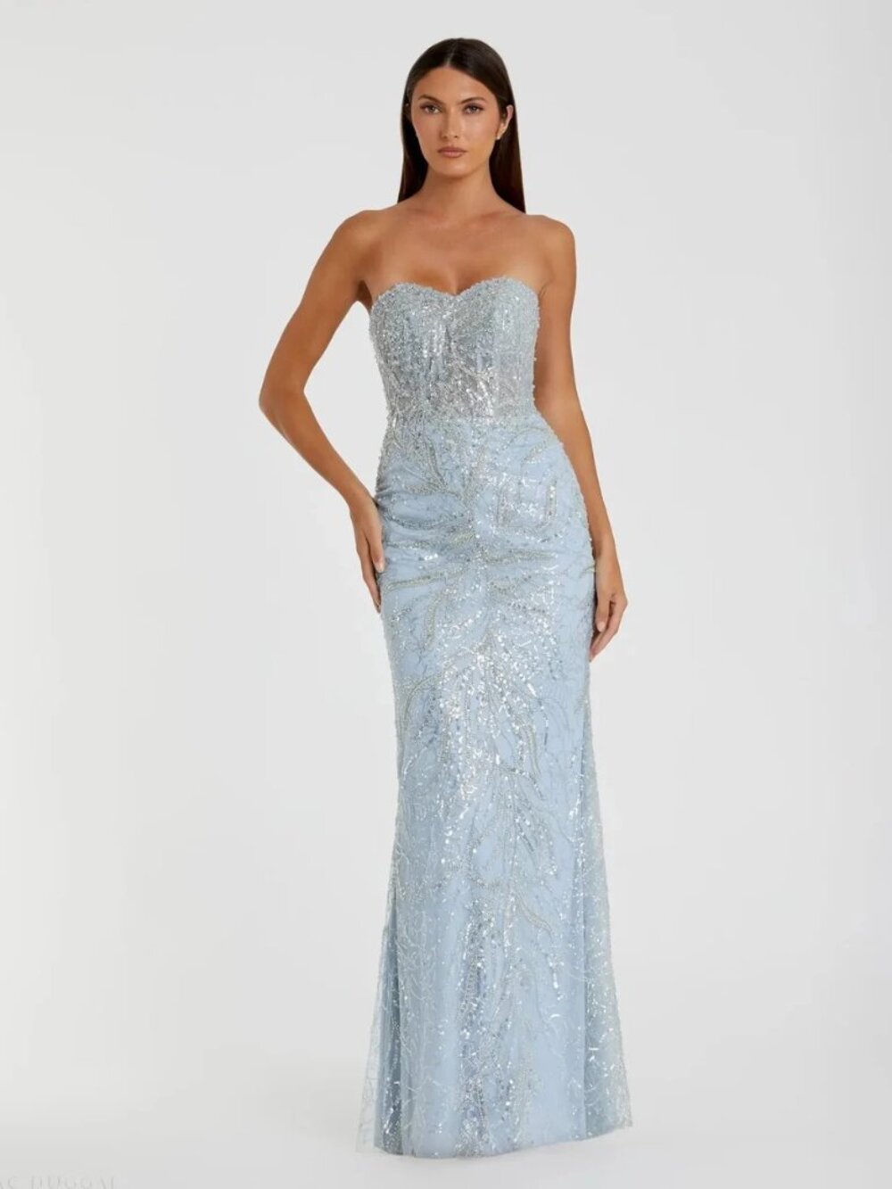 NWT MAC DUGGAL Blue Beaded Sequin Strapless Trumpet Gown Powder Blue Size 2